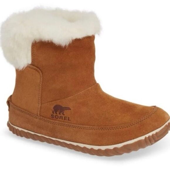 Sorel Out & About Women’s Tan Suede Slip On Winter Booties Sherpa Lined Sz 7.5 - Picture 10 of 11